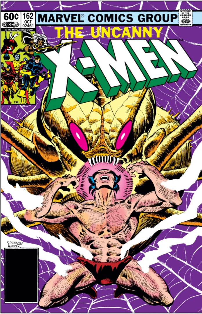 Wolverine flexes in his underwear with a Brood looming behind him on the cover of Uncanny X-Men #162