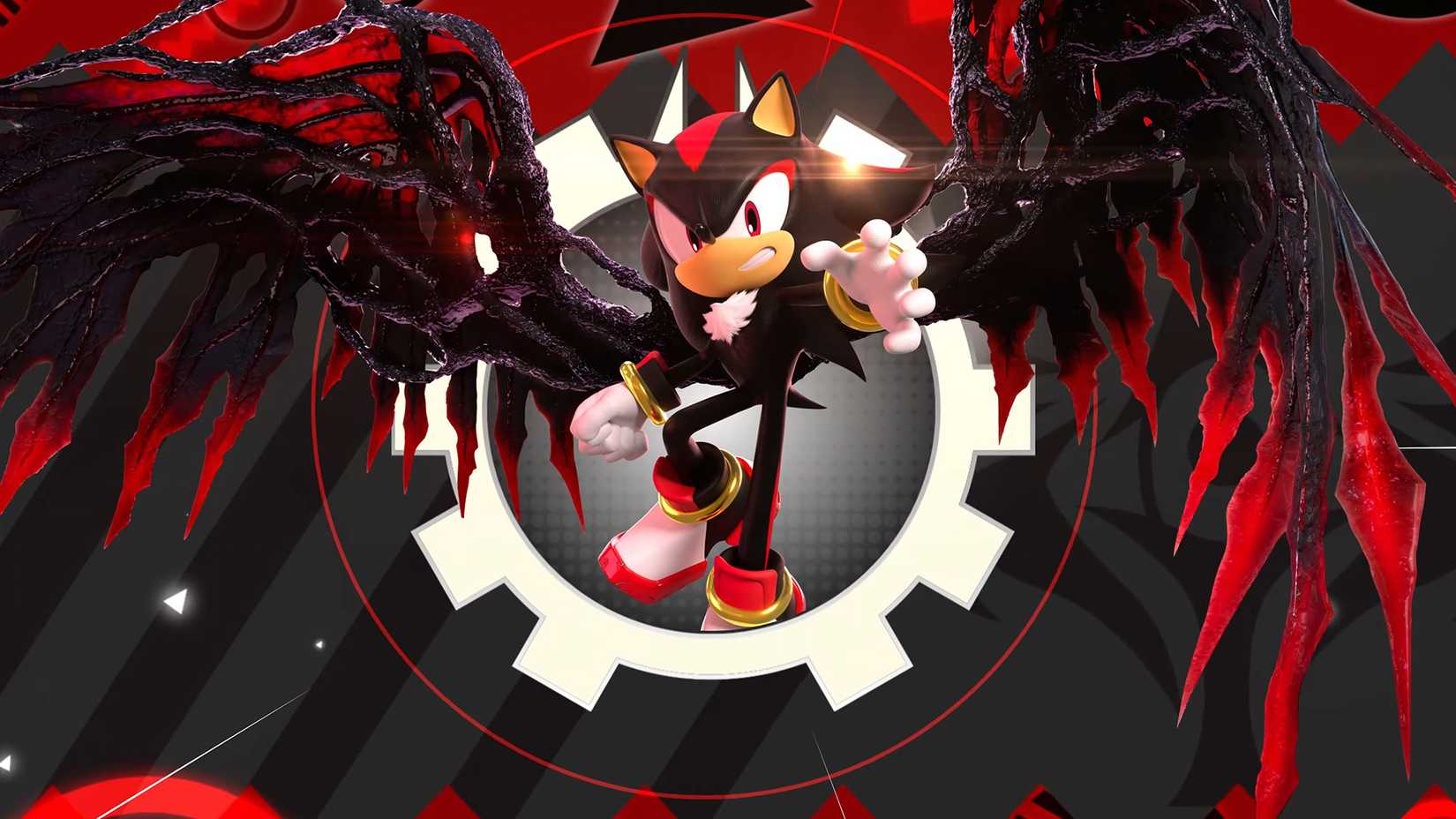 Shadow the Hedgehog flies in artwork that shows his Doom Wing powers in Sonic X Shadow Generations