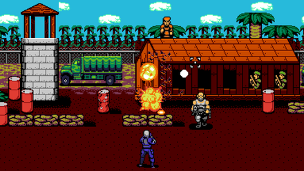A screenshot of a game in UFO with various human characters shooting at each other, standing in front of a lighthouse an