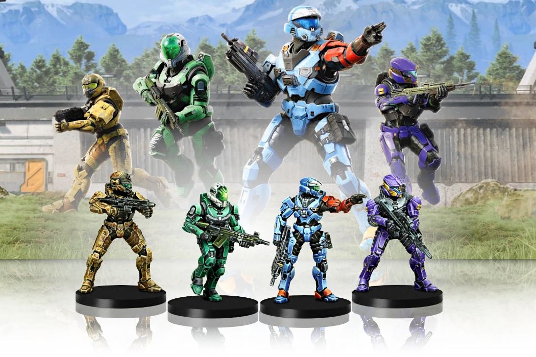 An image showing several Spartan painted miniatures, which are included unpainted in Halo: Flashpoint.