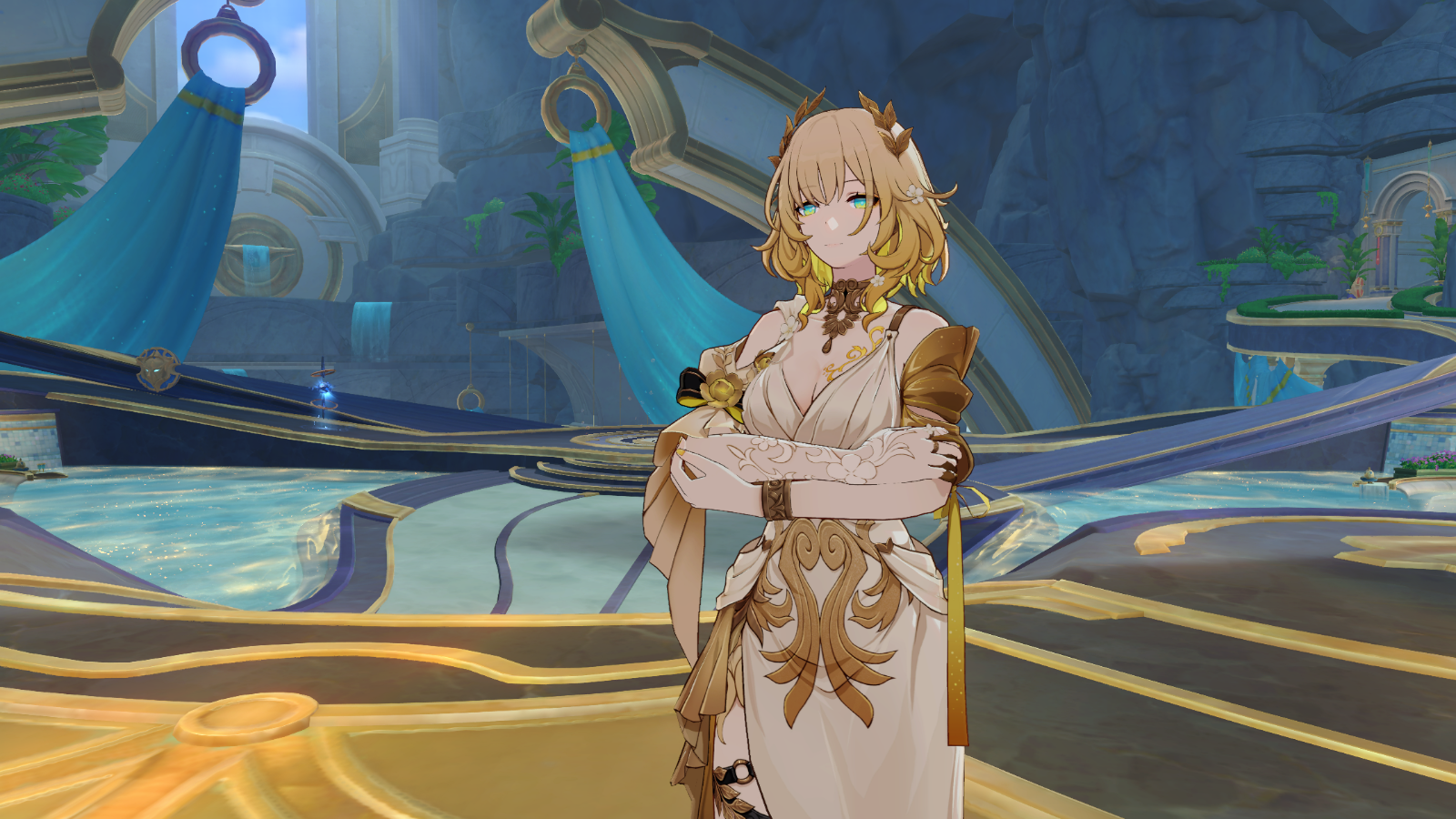 Aglaea from Honkai: Star Rail crosses her arms