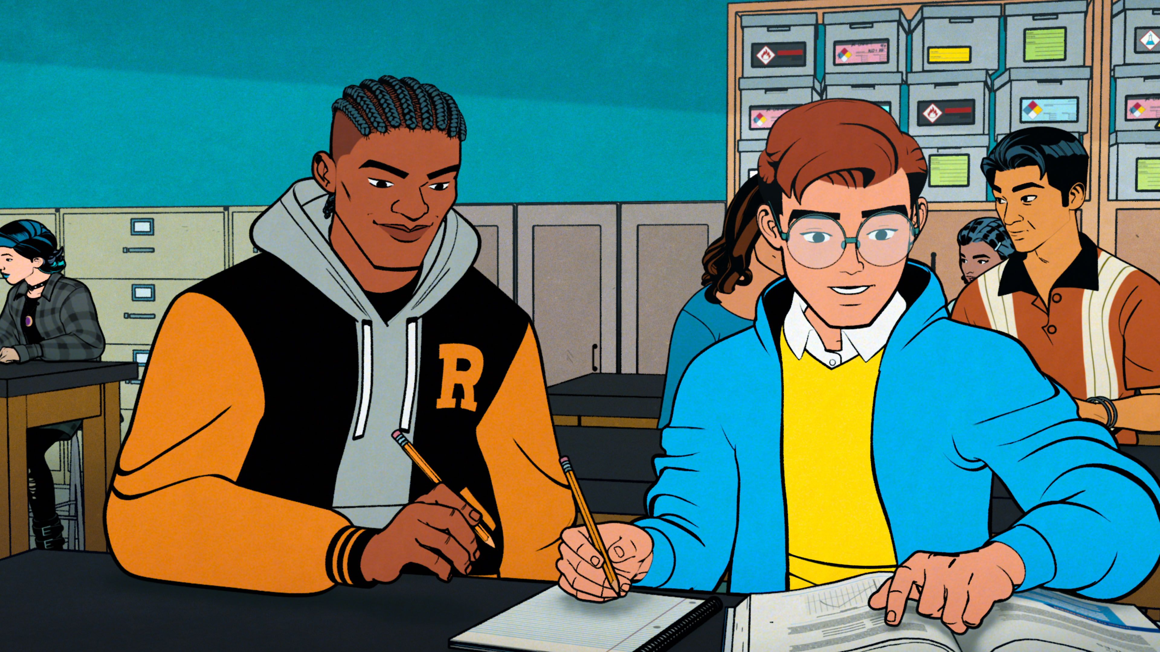 Lonnie and Peter sharing a lab table in Your Friendly Neighborhood Spider-Man