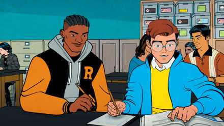 Lonnie and Peter sharing a lab table in Your Friendly Neighborhood Spider-Man
