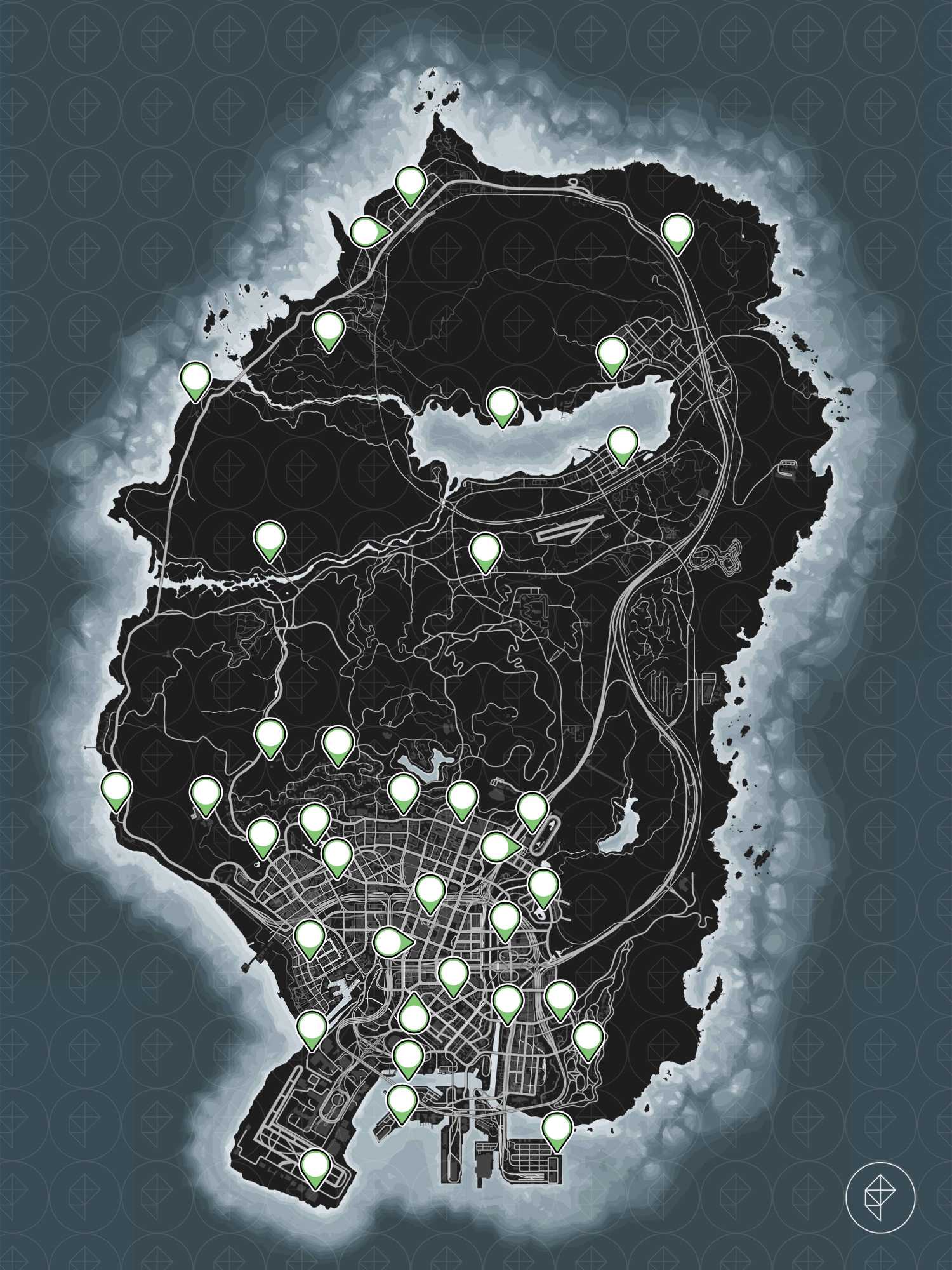 All Yuanbao locations in GTA Online, image size:1500x2000