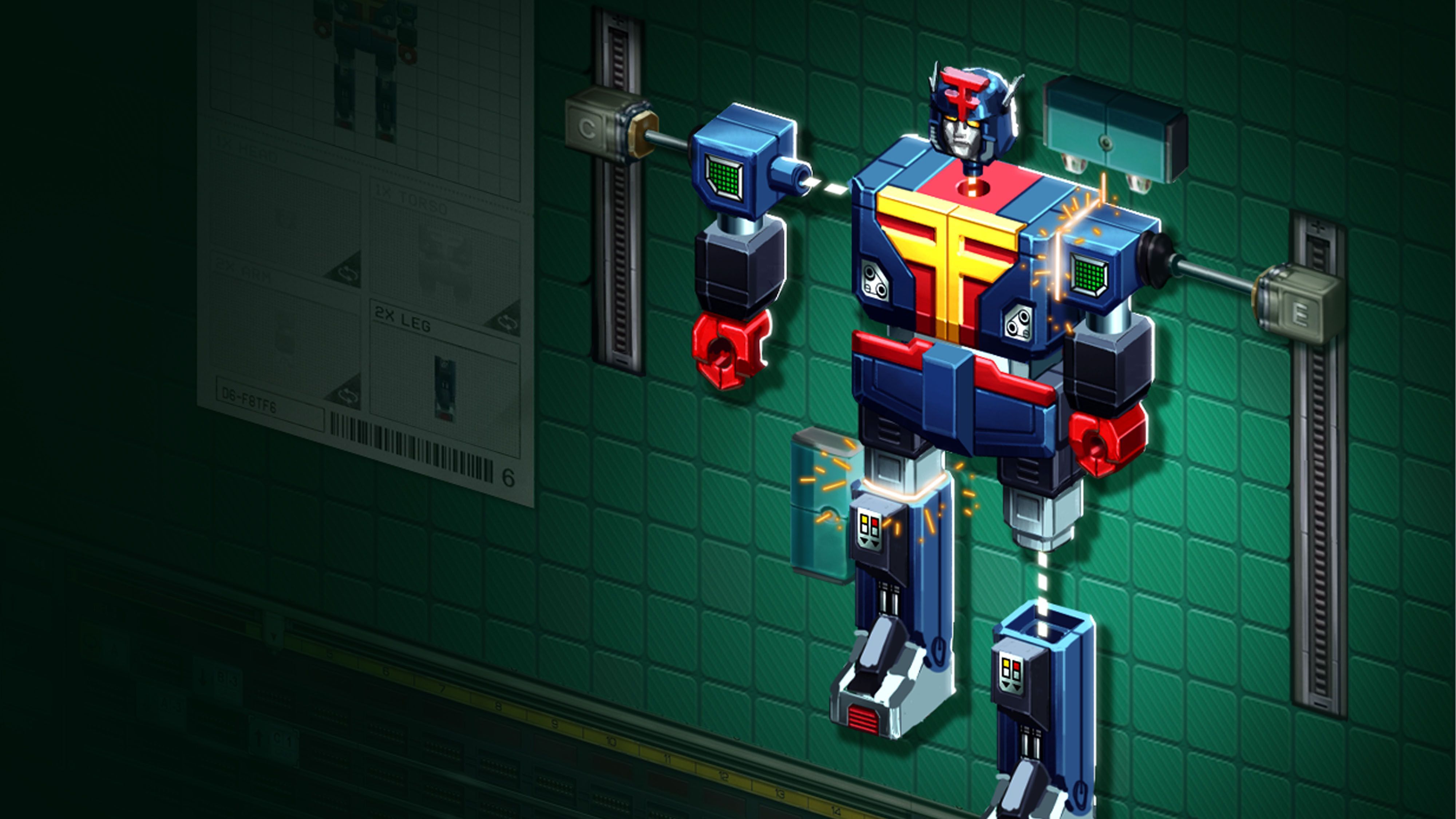 Artwork shows a Transformers-like character being built in Kaizen: A Factory Story