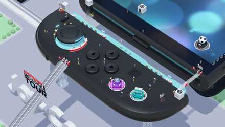 an overhead angle view of the left Joy-Con 2 in Nintendo Switch 2 World Tour, with escalator leading up to it from the ground