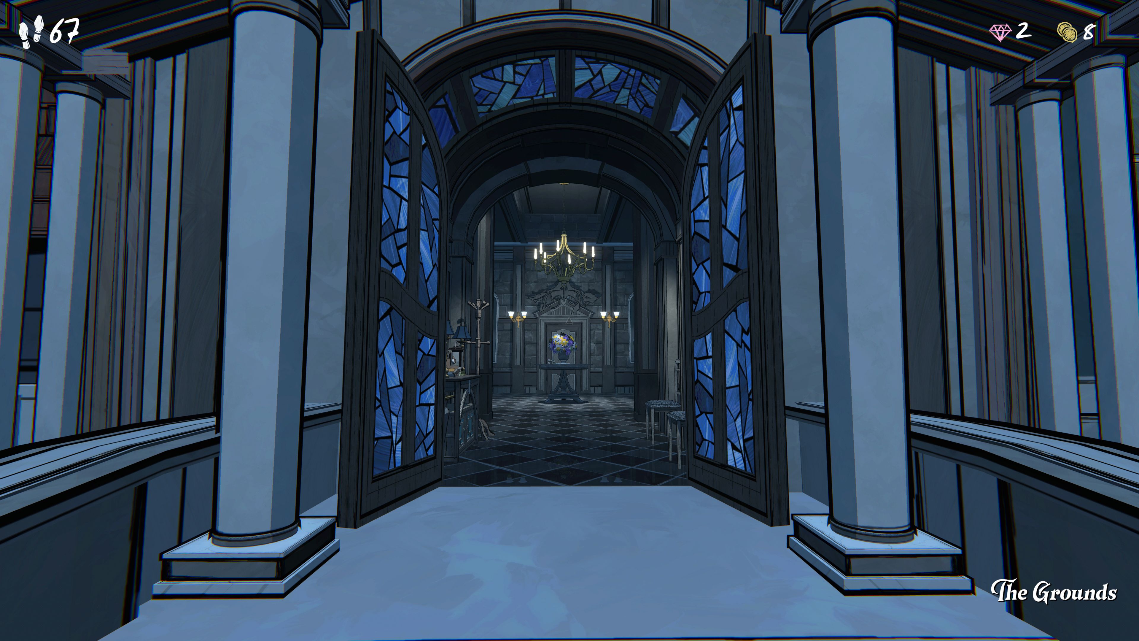 The entrance to the manor in Blue Prince