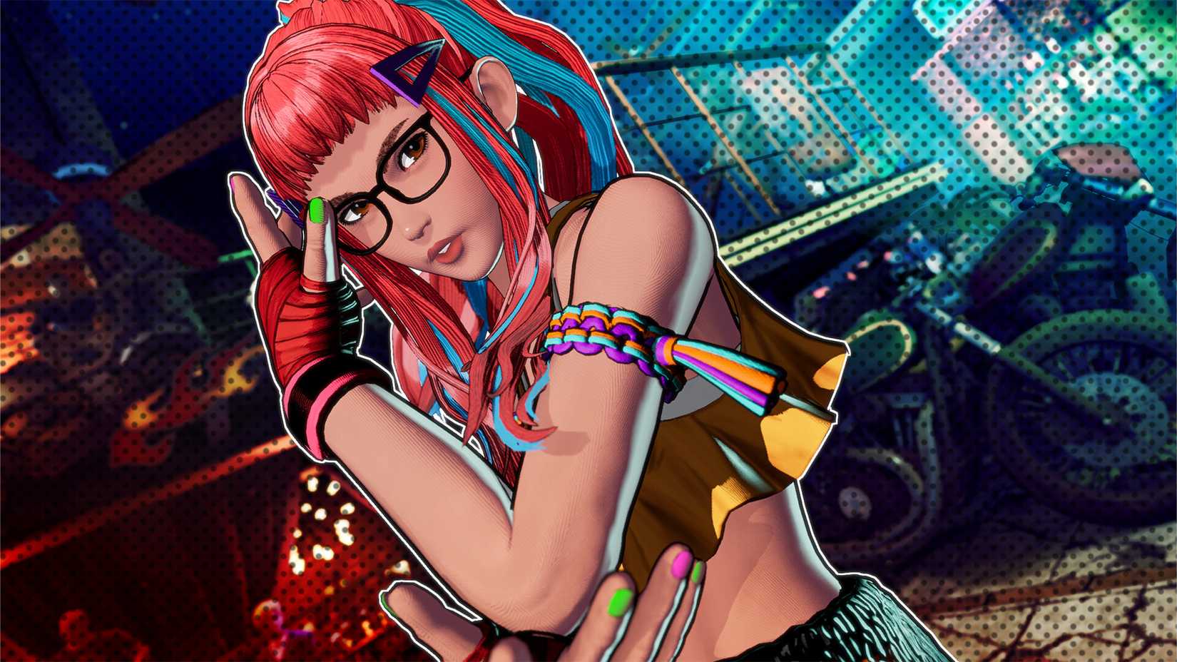 Fatal Fury: City of the Wolves character Preecha adjusts her glasses as she prepares to fight