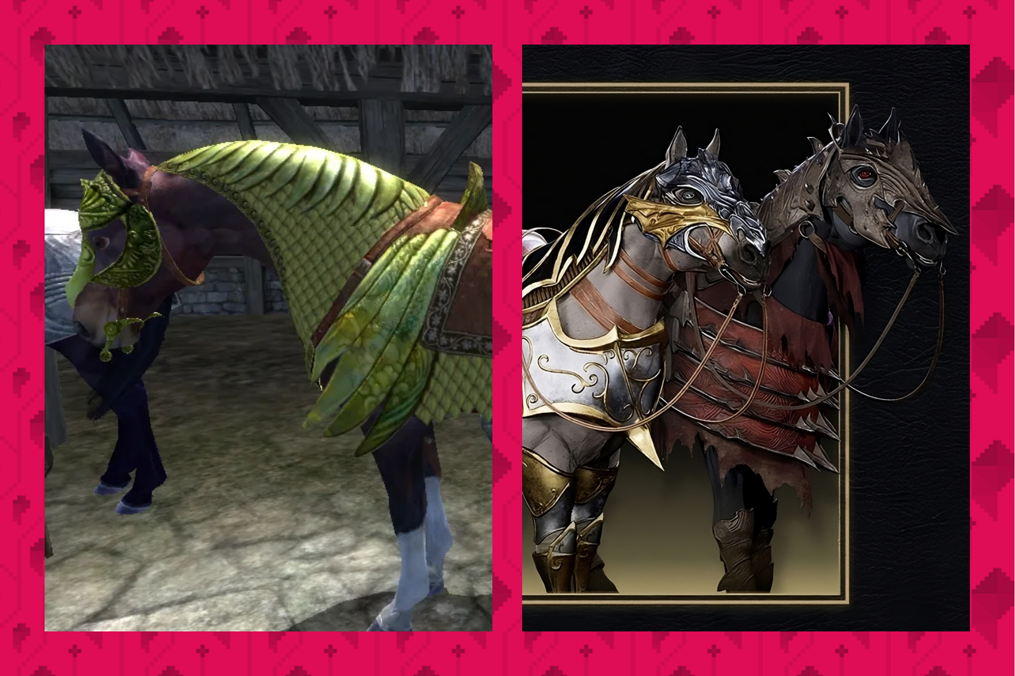 Two images of horse armor from the original Elder Scrolls 4: Oblivion and Oblivion Remastered
