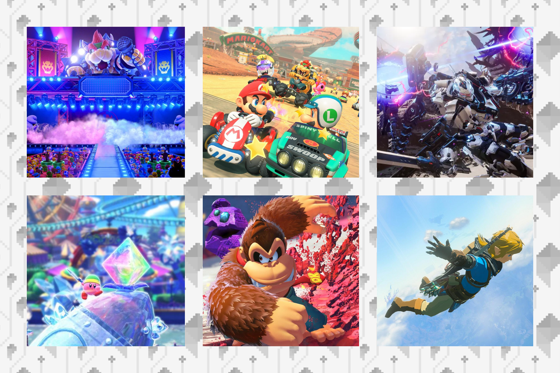 A mosaic featuring key art from six games for the Nintendo Switch 2