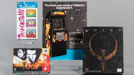 A photo of Defender, GoldenEye 007, Quake, and Tamagotchi, from the Strong Museum of Play