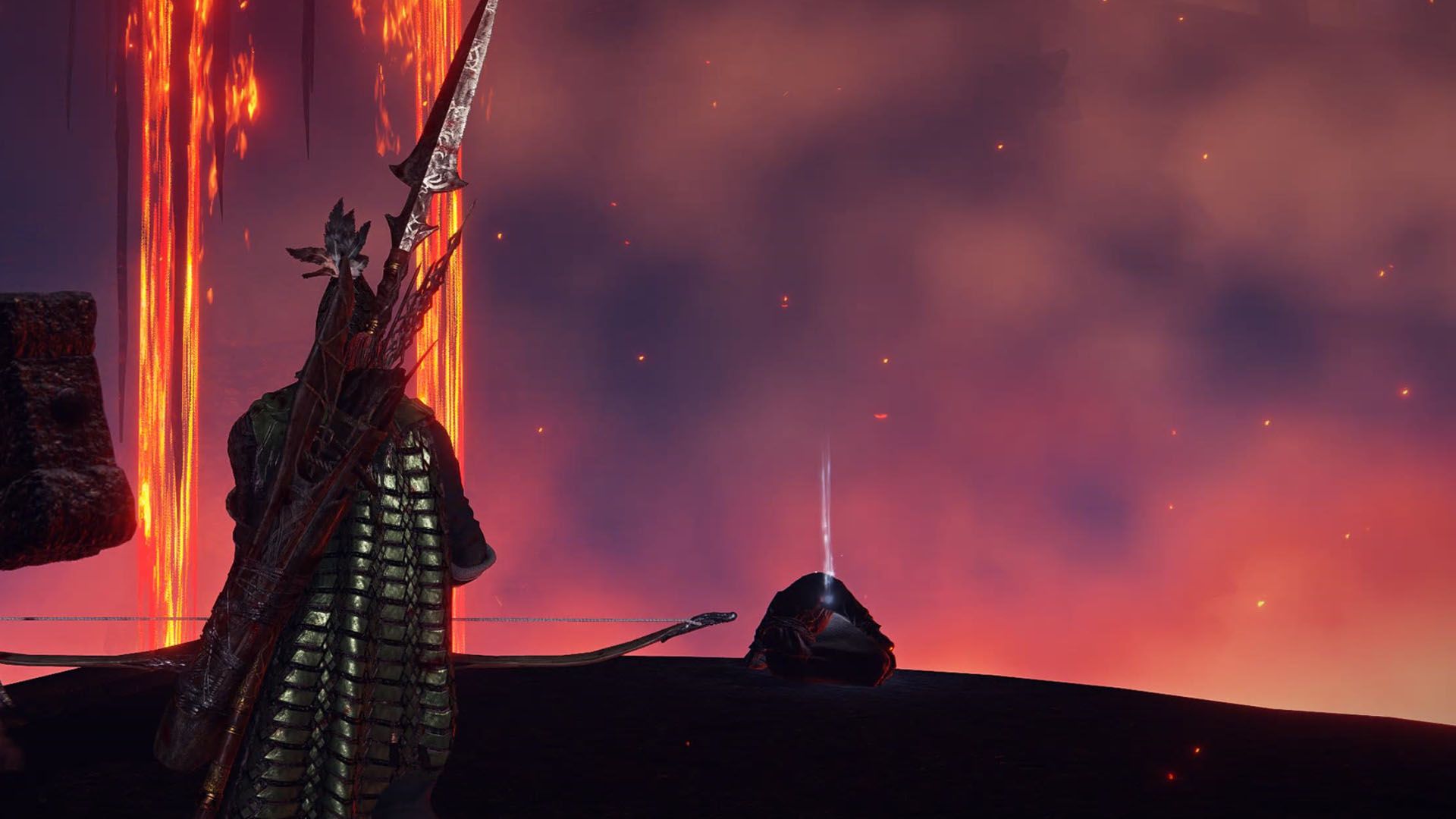 An Elden Ring Nightreign screenshot showing the Ironeye character, an archer, facing a corpse.