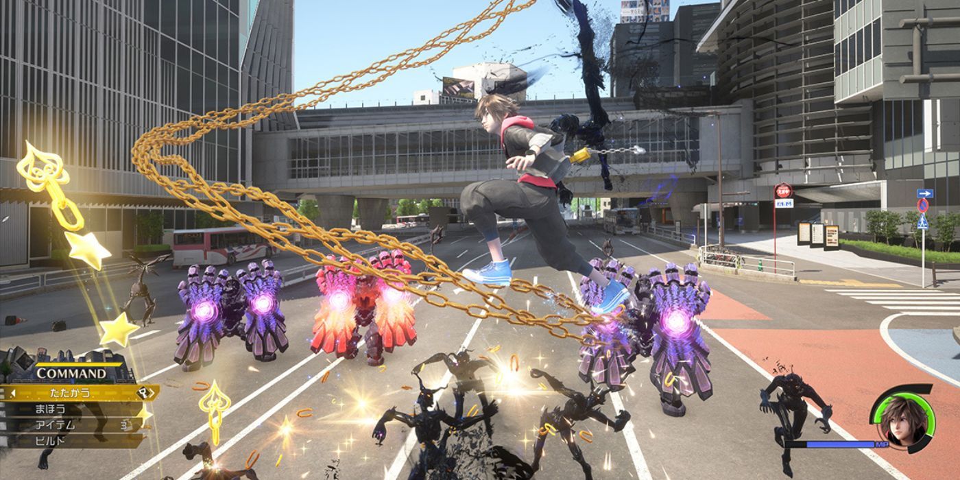 A screenshot of Sora fighting heartless in Kingdom Hearts IV