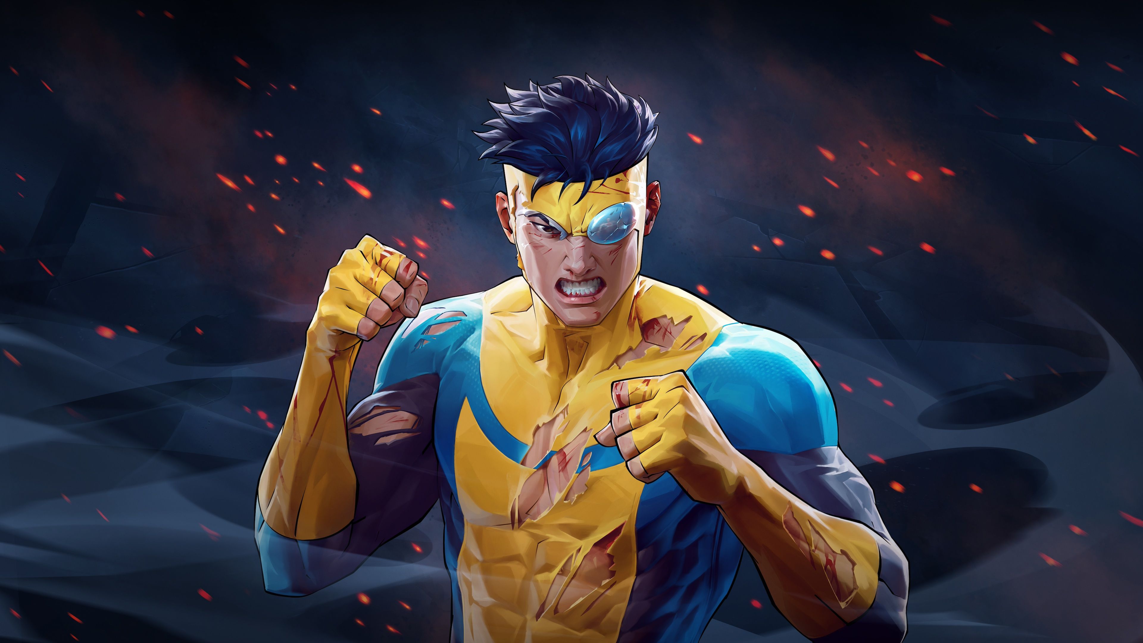 Artwork of Invincible (Mark Grayson) battered and bruised from Invincible VS
