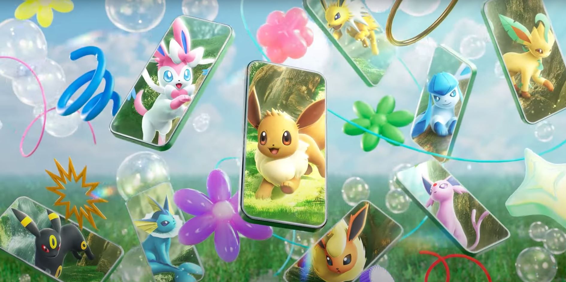 Eevee and its many evolutions in Pokemon TCG Pocket.