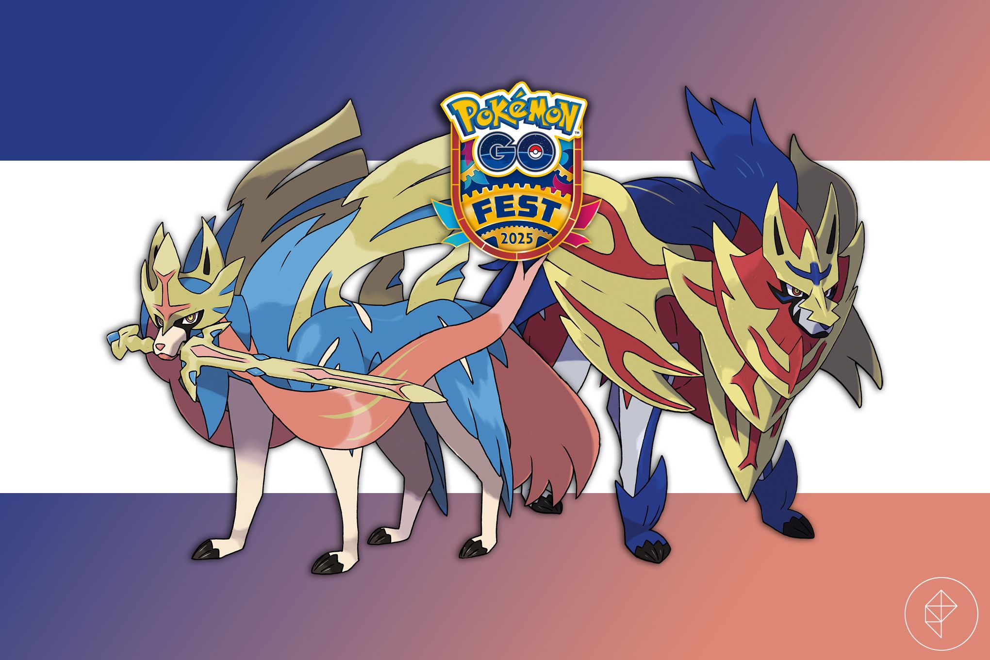 The Crowned forms of Zacian and Zamazenta with the Pokémon Go fest logo
