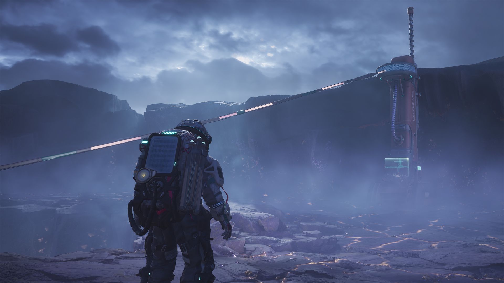 A player looking at a Mineral deposit in The Alters.