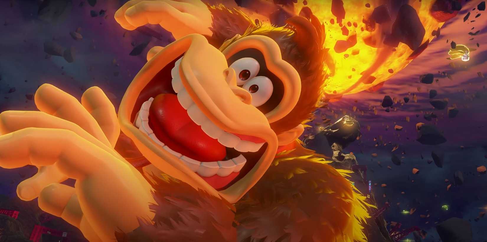 Donkey Kong makes a crazed face in Donkey Kong Bananza.