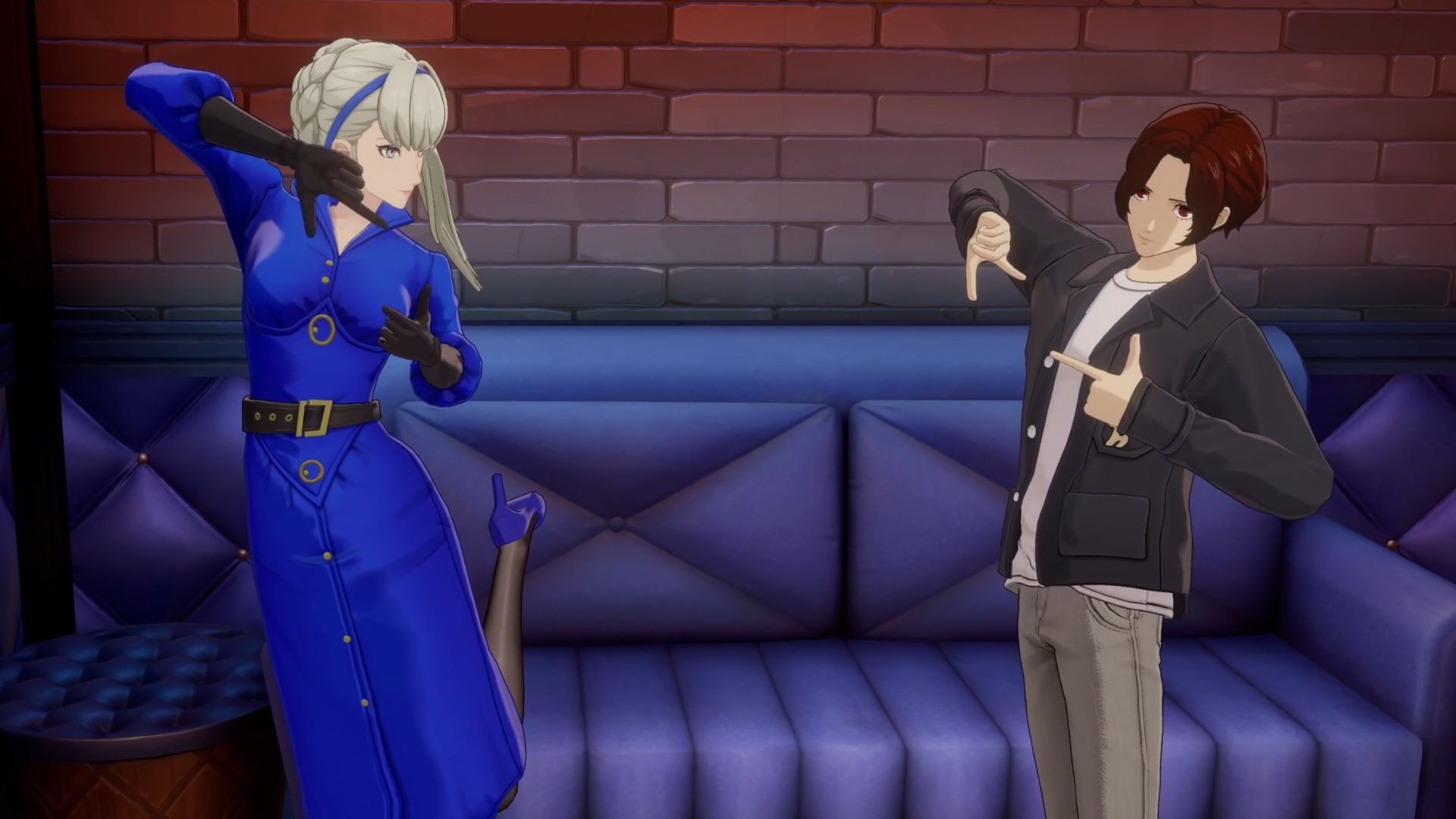 A lady and a boy making idol poses in Persona 5: The Phantom X.