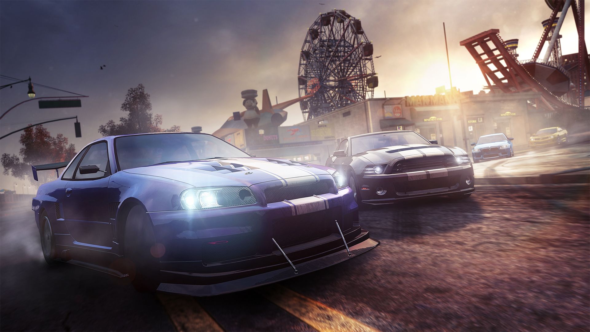 A car racing in The Crew, Ubisoft’s now-unplayable 2014 racing game.