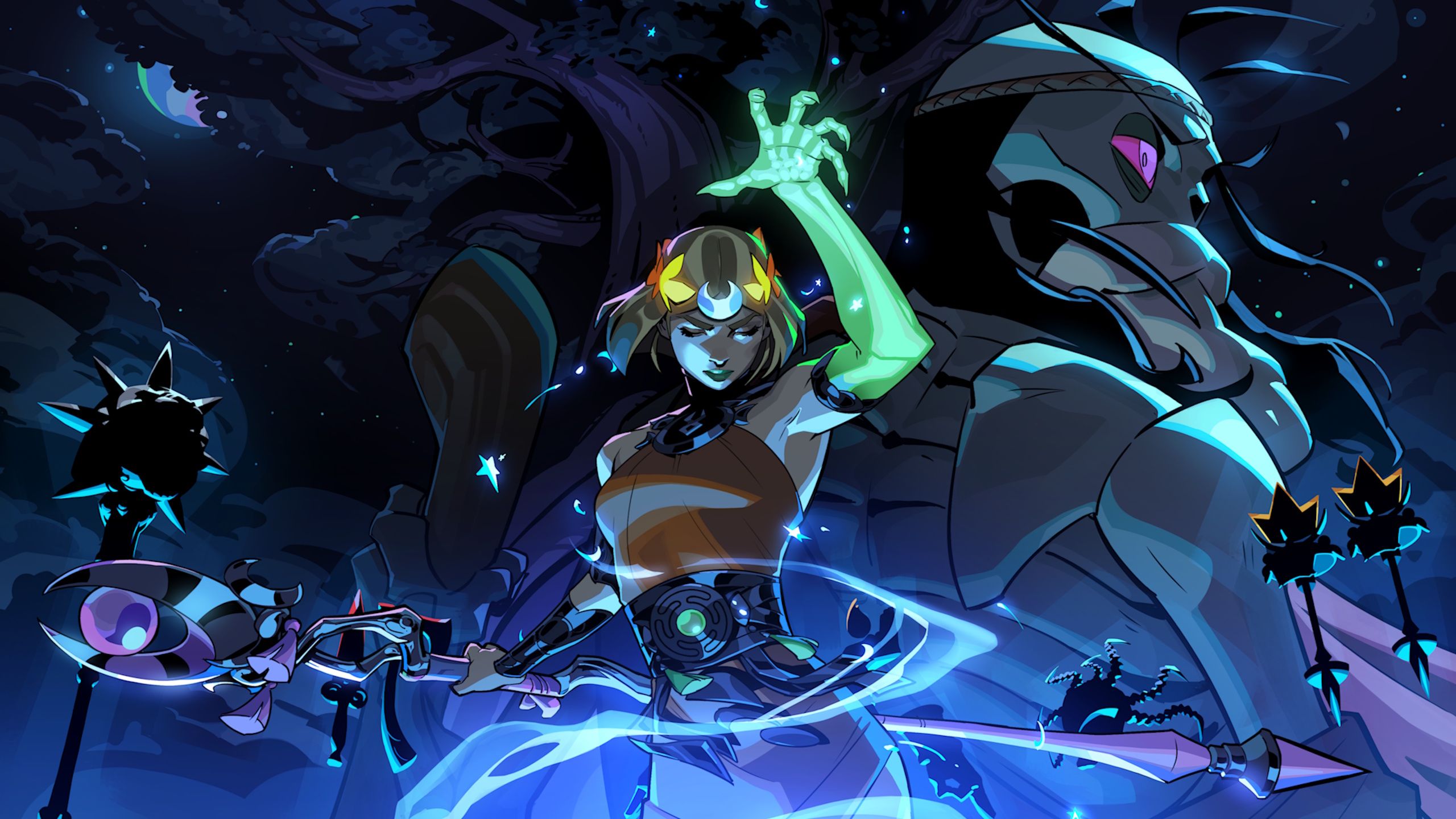 Melinoe, a woman with blonde hair and a phantom, skeletal arm, looks to be casting an incantation. A screenshot from Hades 2.