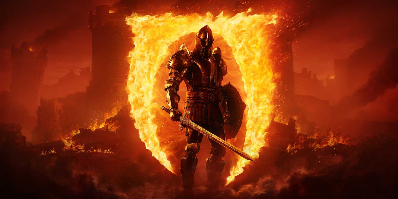 A knight standing before an Oblivion gate