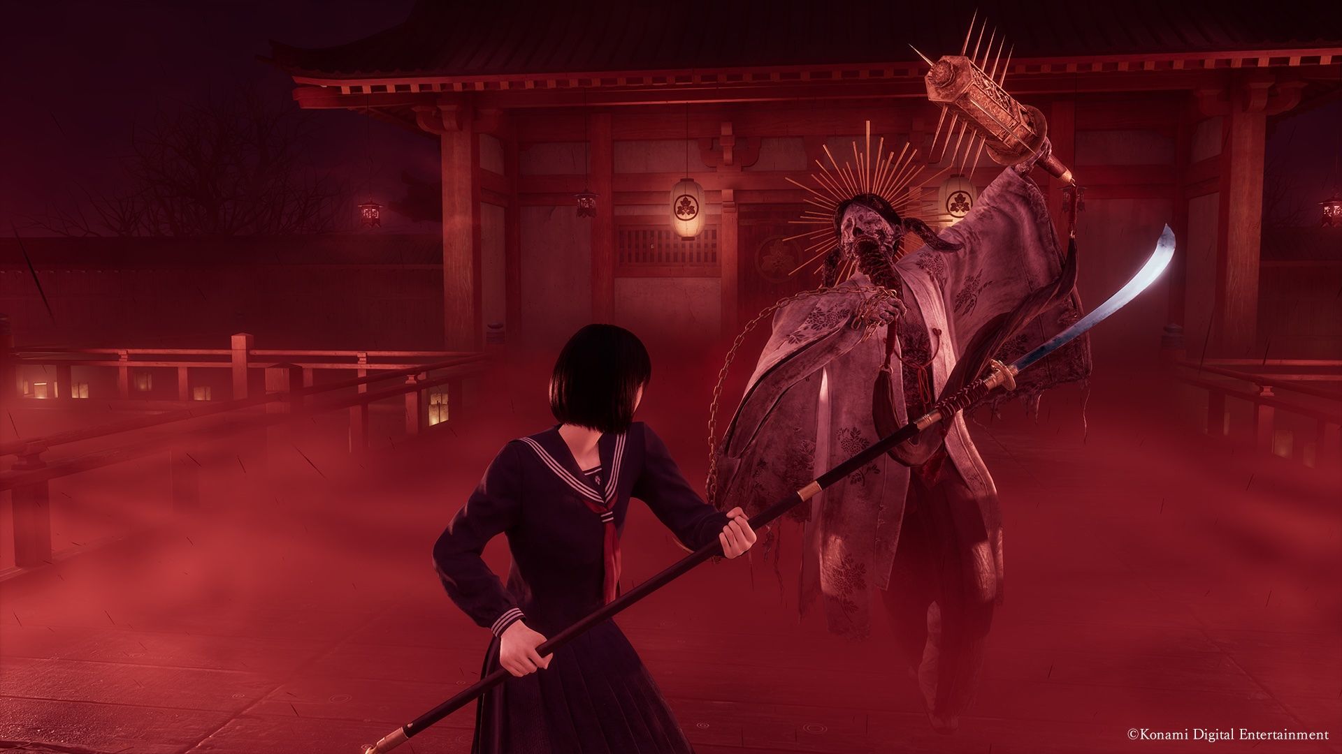 Hinako battles the boss fight version of Sakuko in Silent Hill f