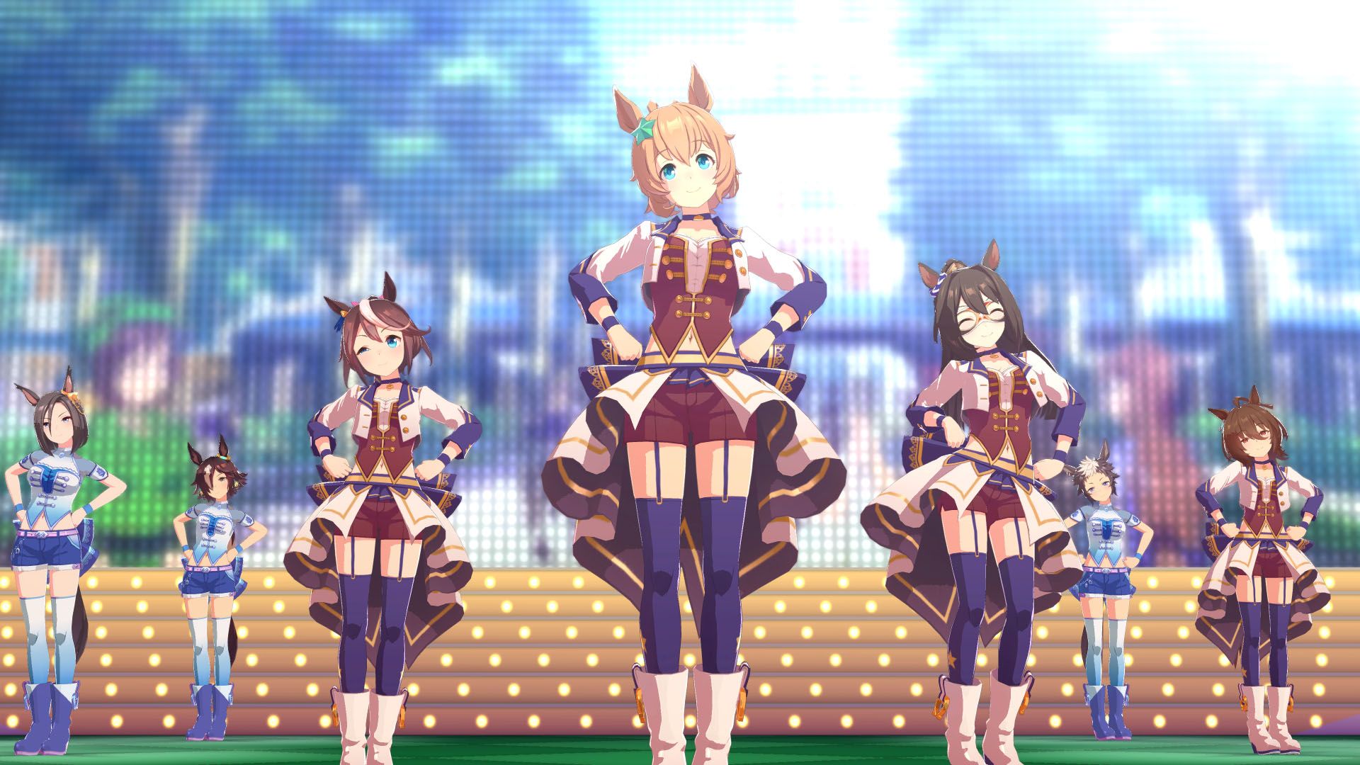 A Umamusume Pretty Derby screenshot showing the girls singing in a concert