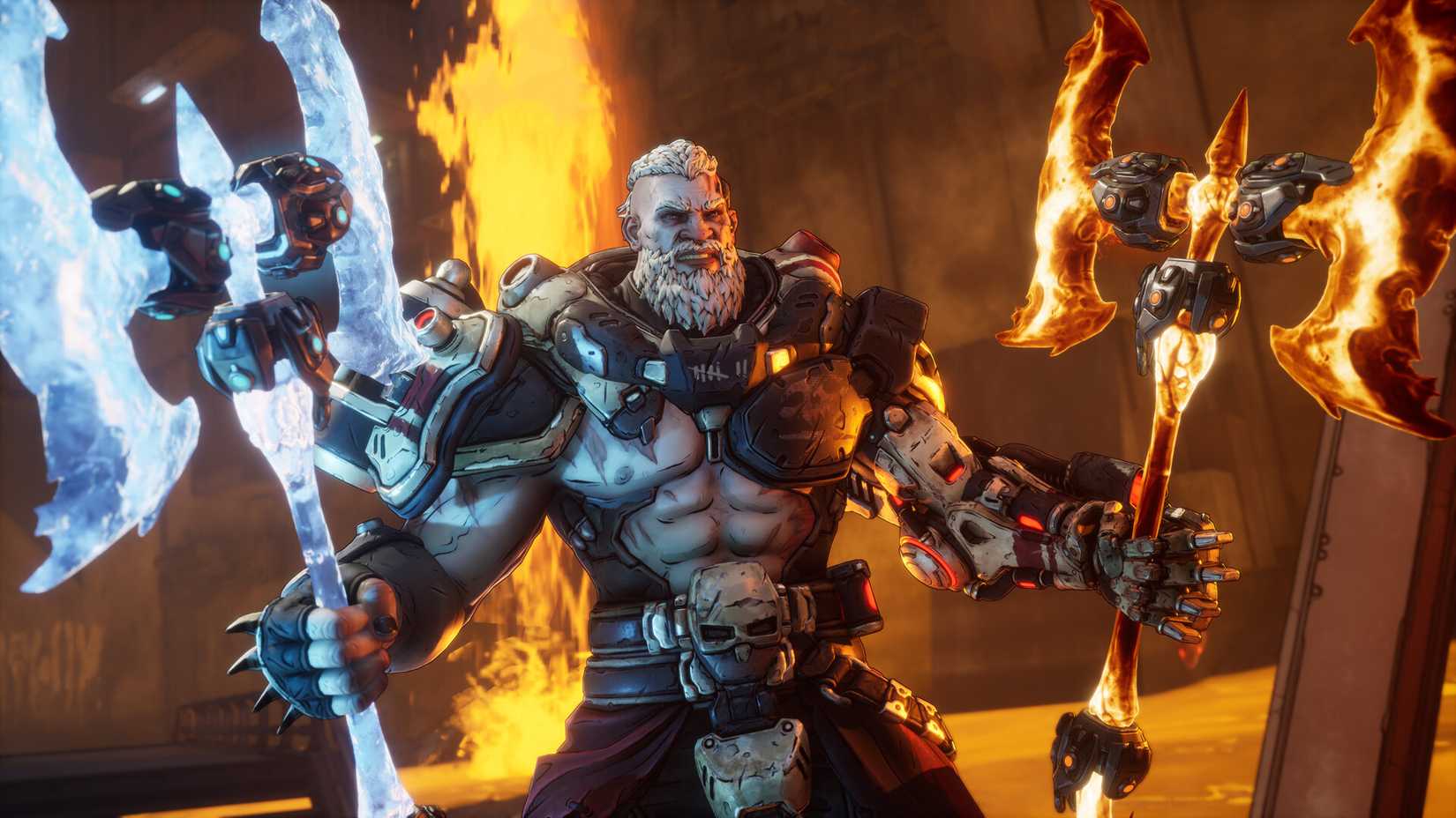 Amon the Forge Knight holds two elemental axes in Borderlands 4.