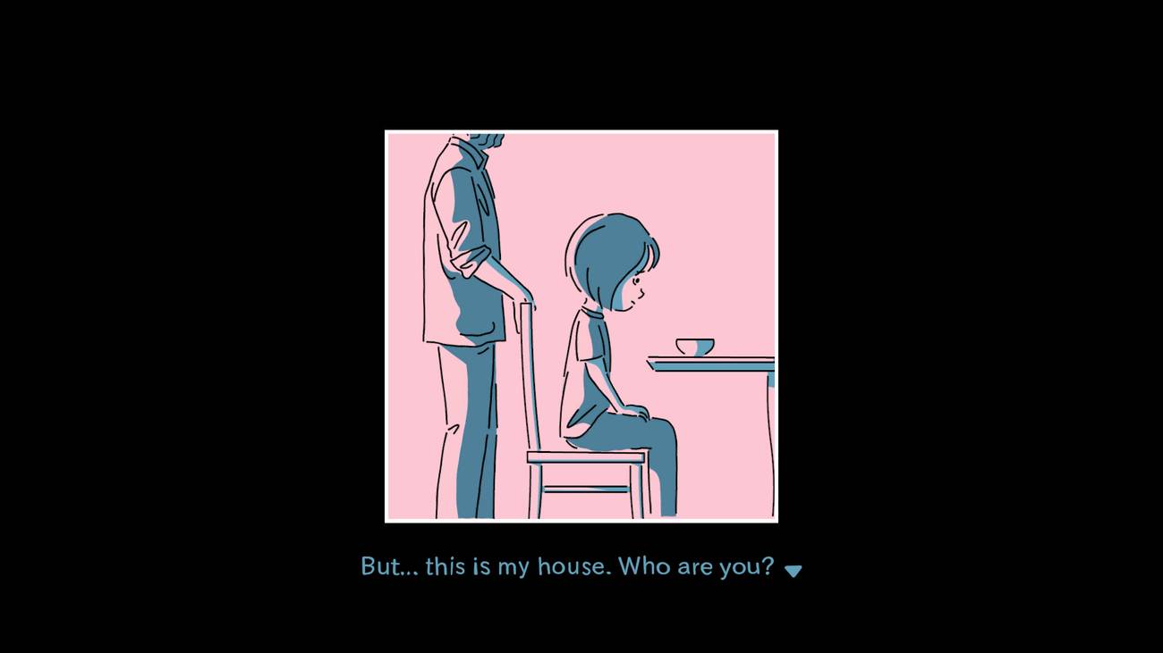 a drawing of a girl sitting at a table with a male figure behind her in And Roger. Text reads 