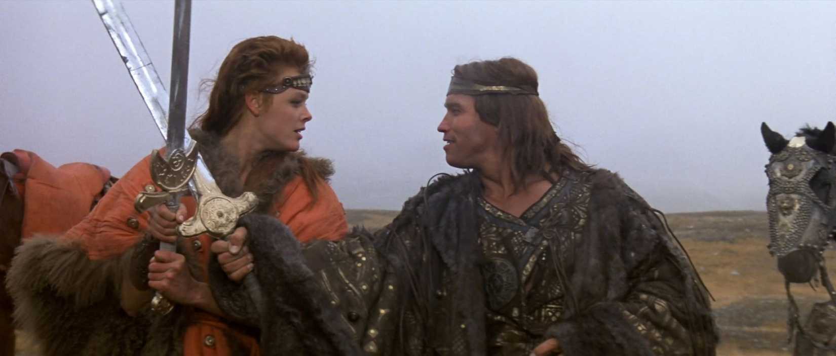 Arnold Schwarzenegger plays an imitation Conan alongside Brigitte Nielsen's Red Sonja in the 1985 movie Red Sonja.