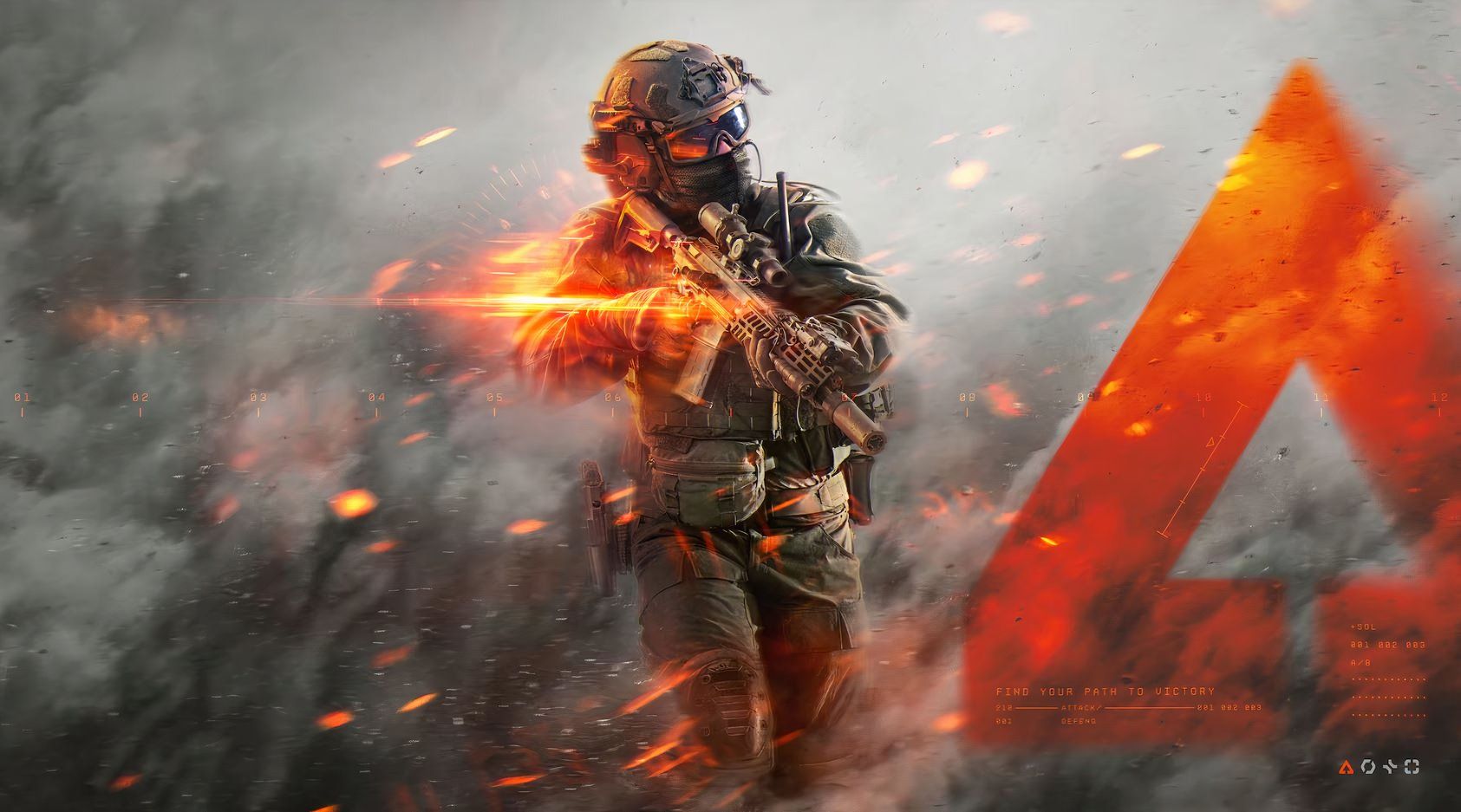 A soldier in Battlefield 6 as he carriers an assault rifle, wading through smoke and gunfire. 