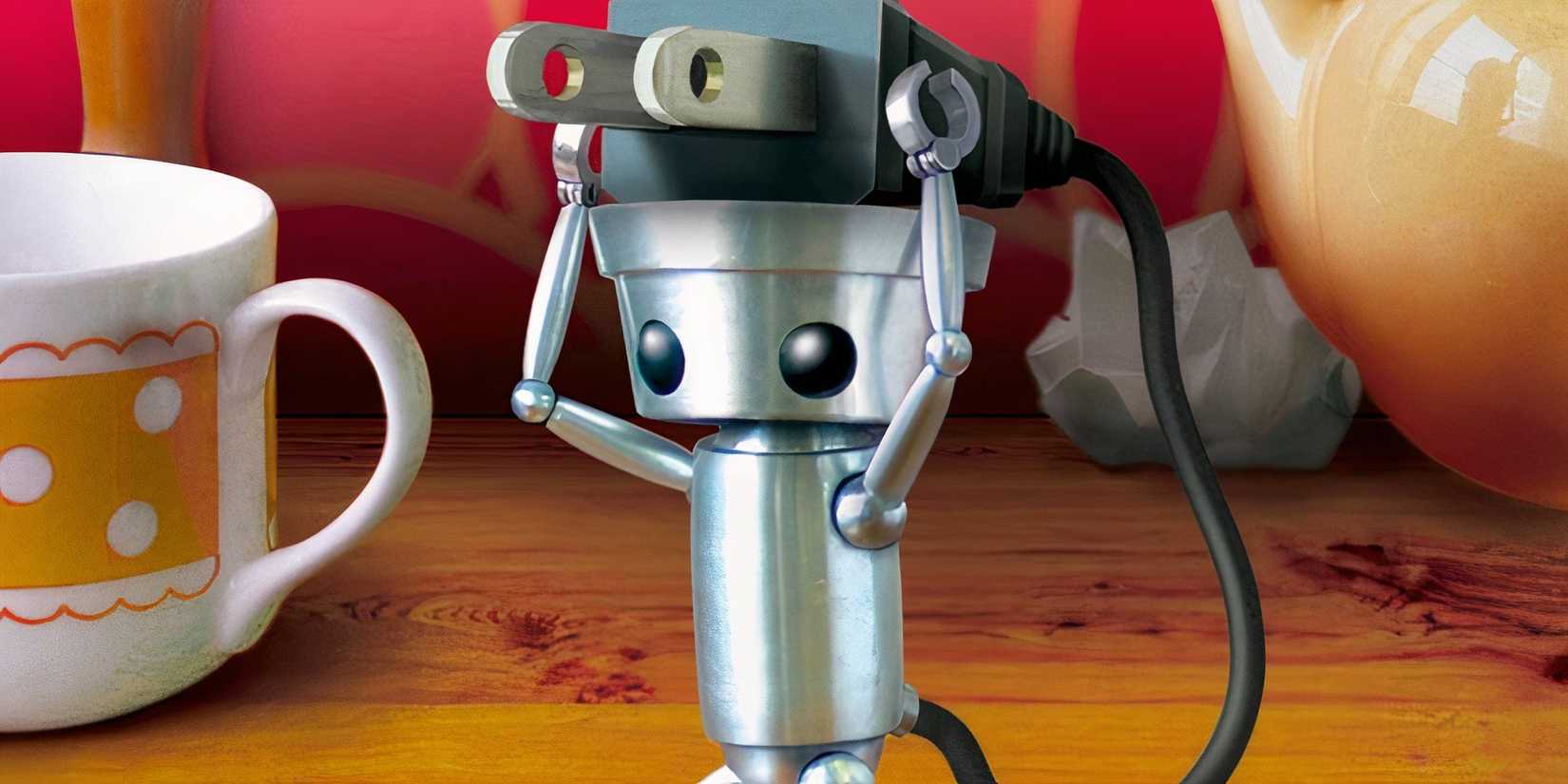 Chibi-Robo holds a plug above his head.