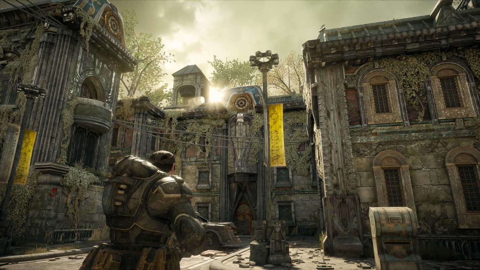 Marcus Fenix in an outside level in Gears of War: Reloaded.