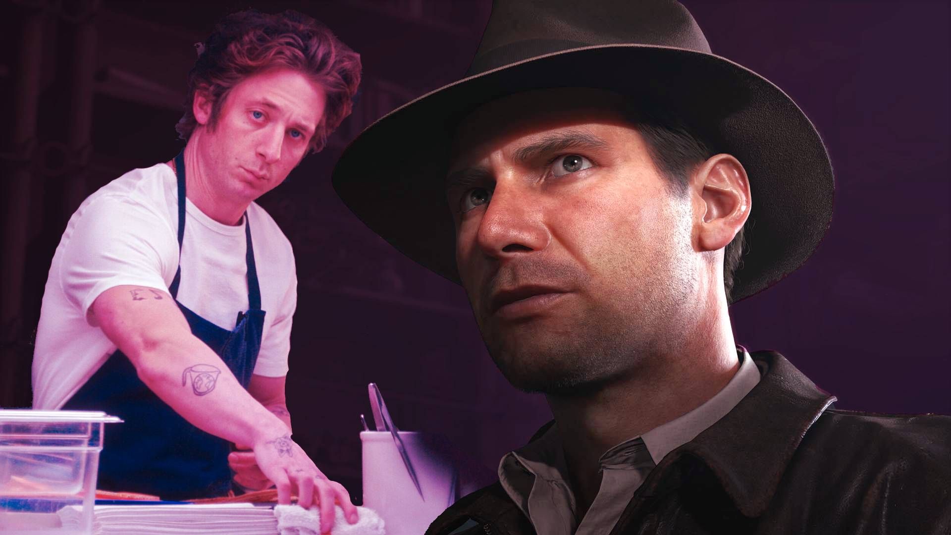 Indiana Jones in front of that wacky chef from The Bear