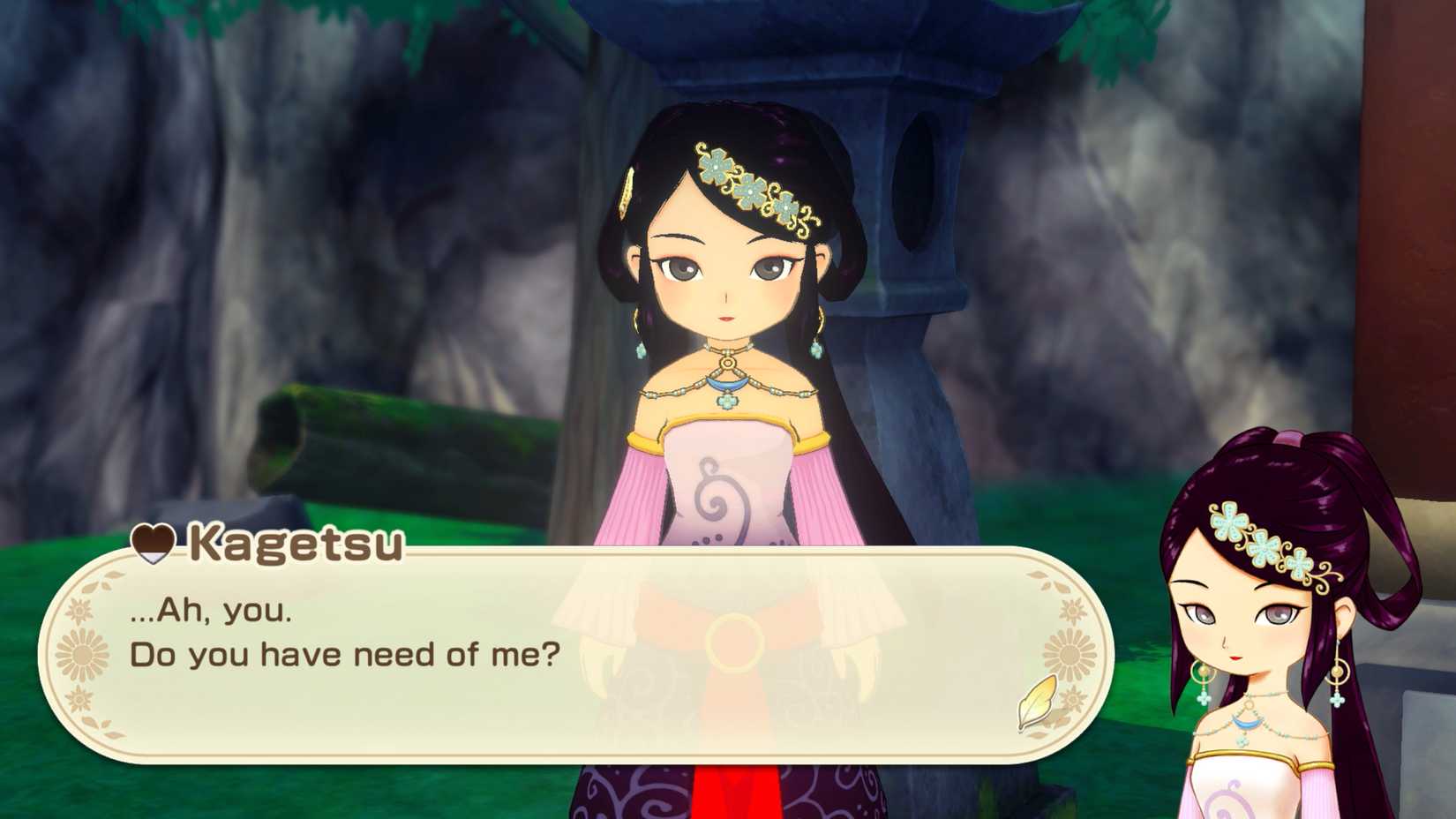 Kagetsu, a black-haired woman in a special dress, in Story of Seasons: Grand Bazaar.