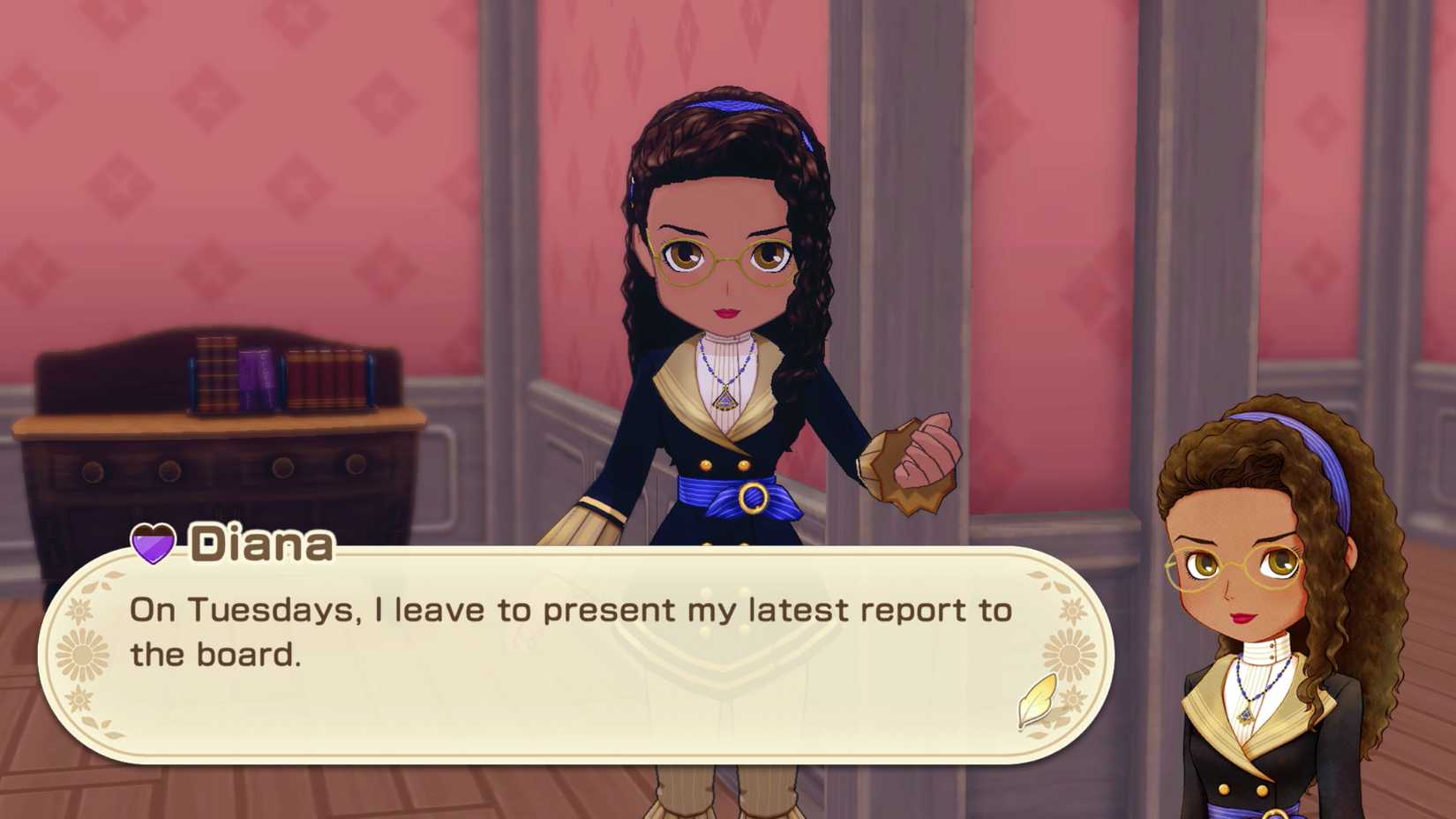 Diana, a serious woman with glasses and woven hair, in the history of the seasons: Grand Bazaar