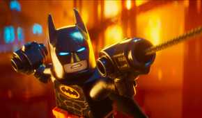 Lego Batman shooting a grappling gun in the 2017 film.