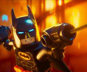 Lego Batman shooting a grappling gun in the 2017 film.