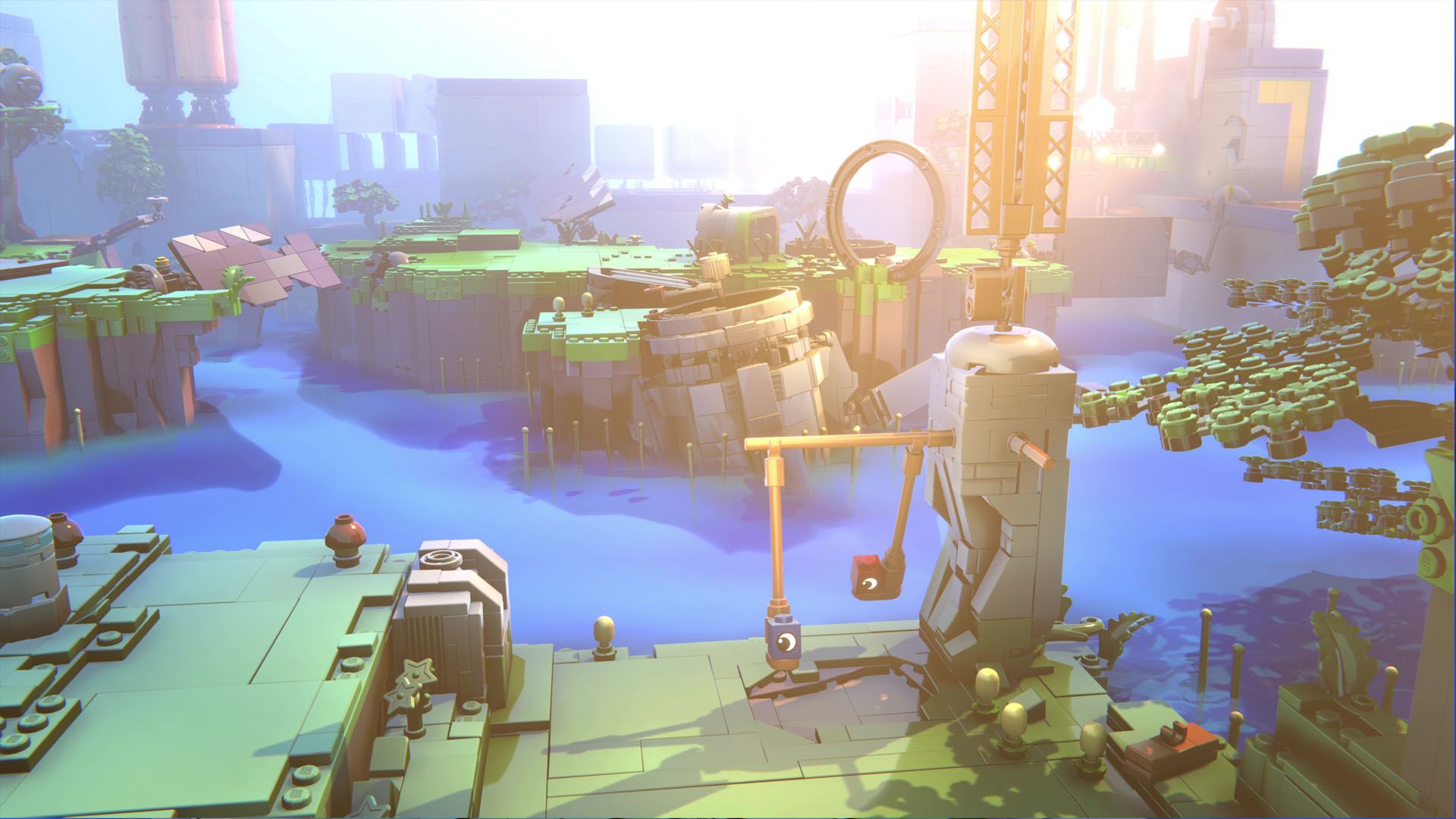 An official Lego Voyagers screenshot showing two Lego bricks palying on a seesaw.