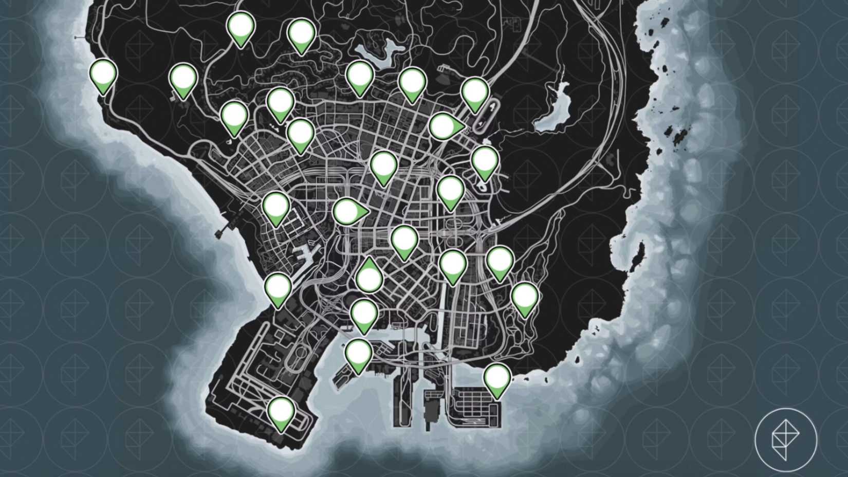 All Yuanbao locations in GTA Online, image size:1650x928