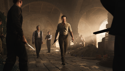 Enzo walks with a knife in hand in Mafia: The Old Country.