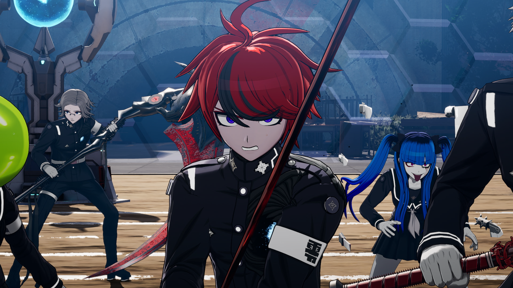 Anime teenaers look determined carrying weapons in The Hundred Line: Last Defense Academy