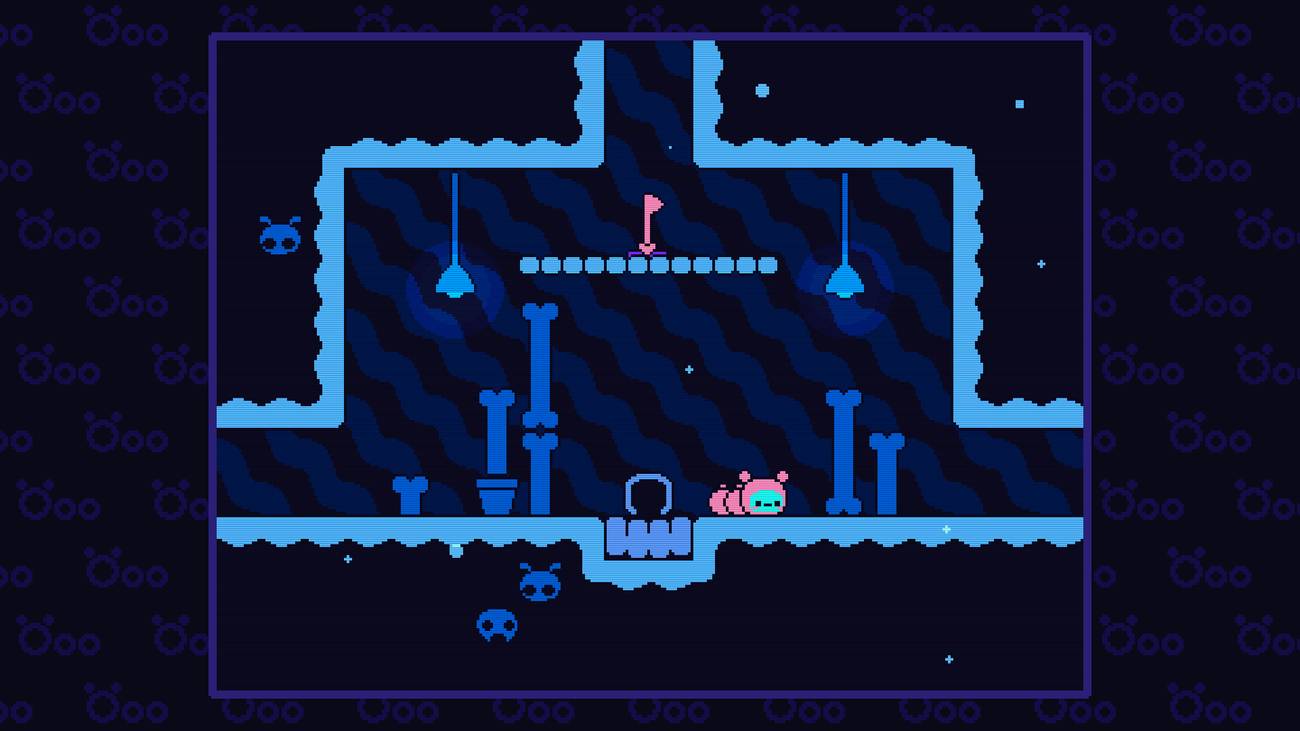 A pixelated caterpillar explores a 2D cavern in Ooo
