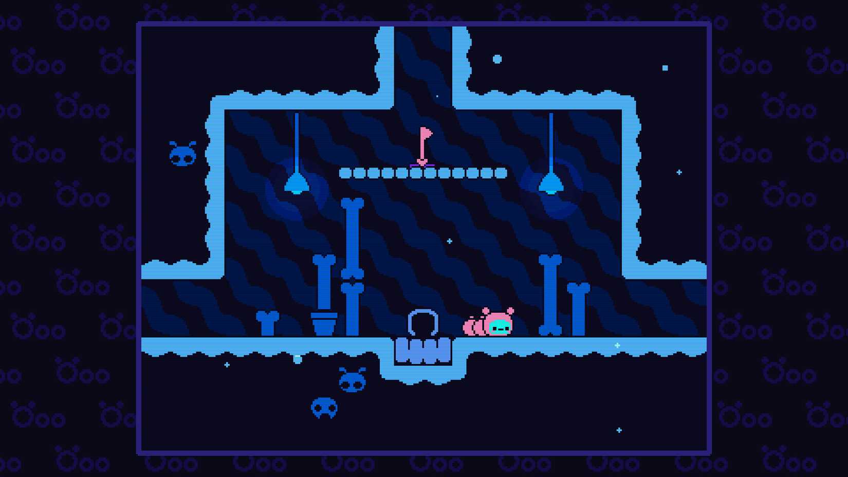 A pixelated caterpillar explores a 2D cavern in Ooo