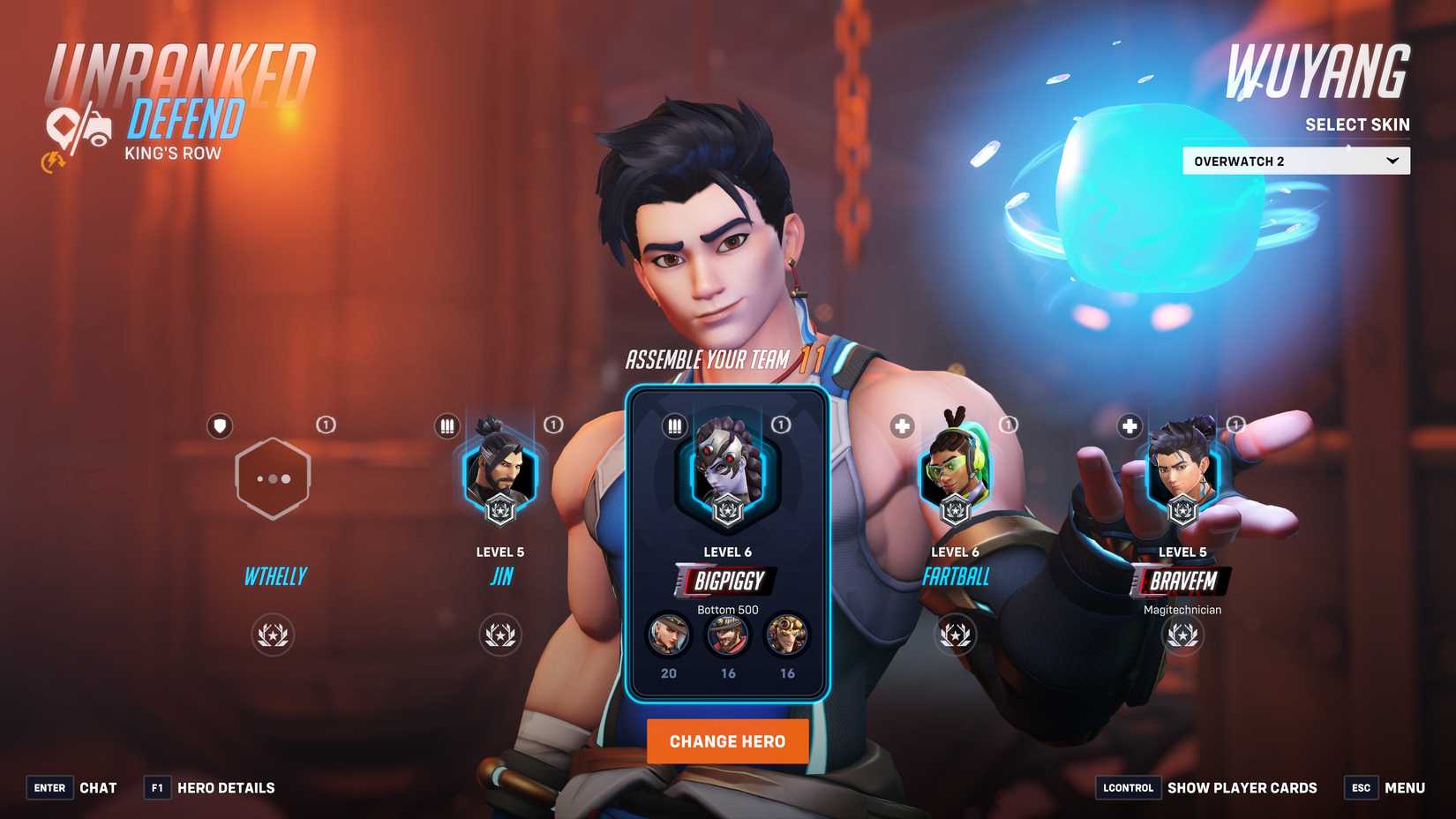 A party member's hero progression stats in Overwatch 2