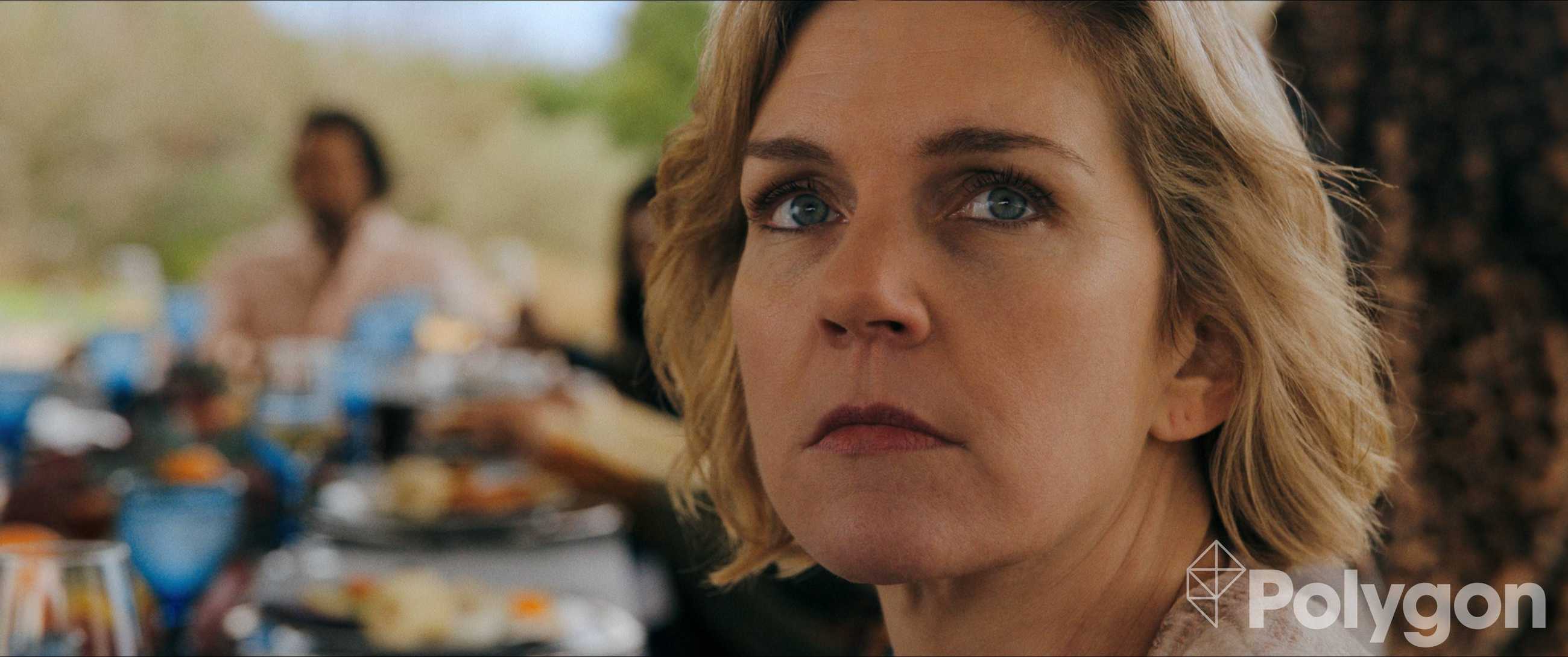A closeup of Rhea Seehorn in Pluribus