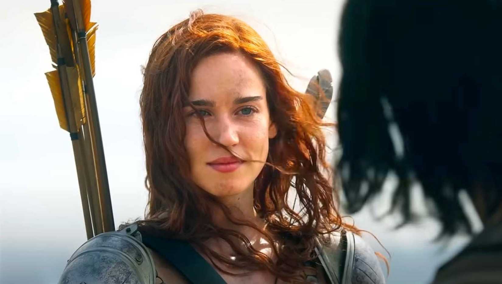 Matilda Lutz as the warrior Red Sonja in a scene from the 2025 movie of the same name.