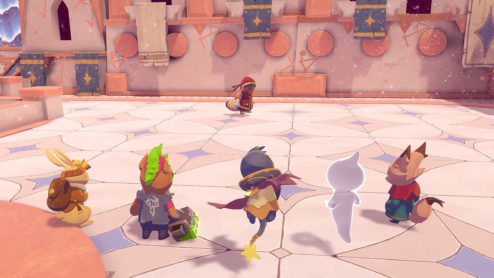 The characters of The Lonesome Guild facing a masked foe.