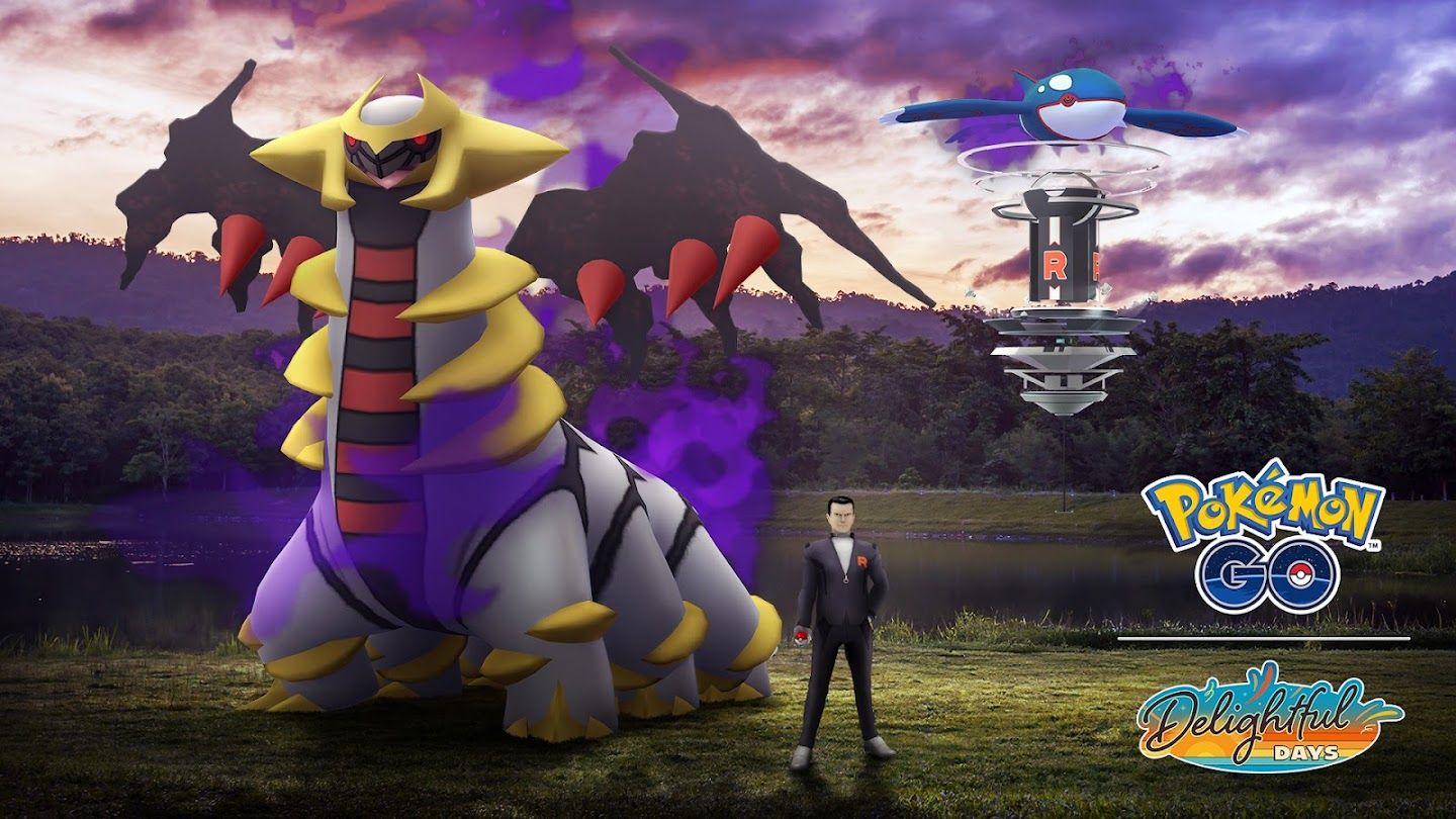 Giovanni stands next to a shadow Giratina in Pokémon Go